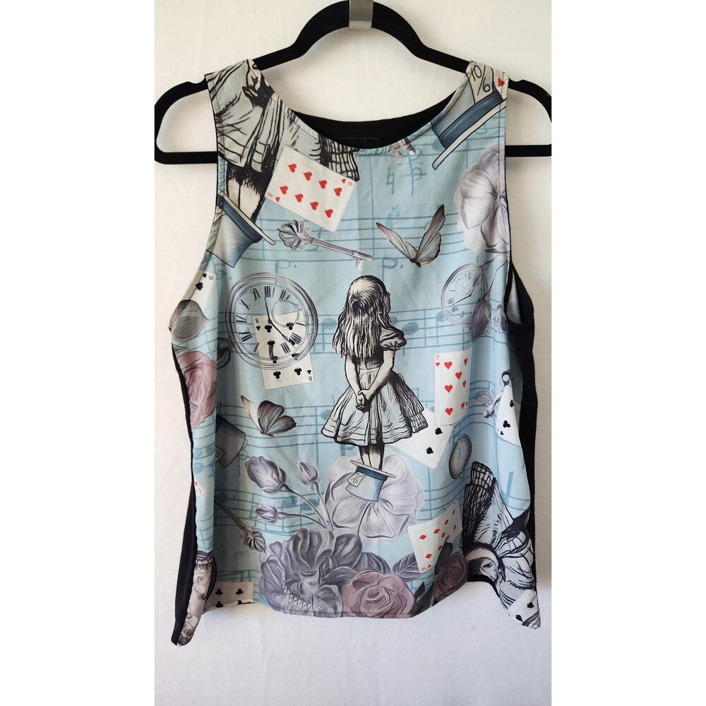 Women's Size Large Sleeveless Blouse Alice In Wonderland